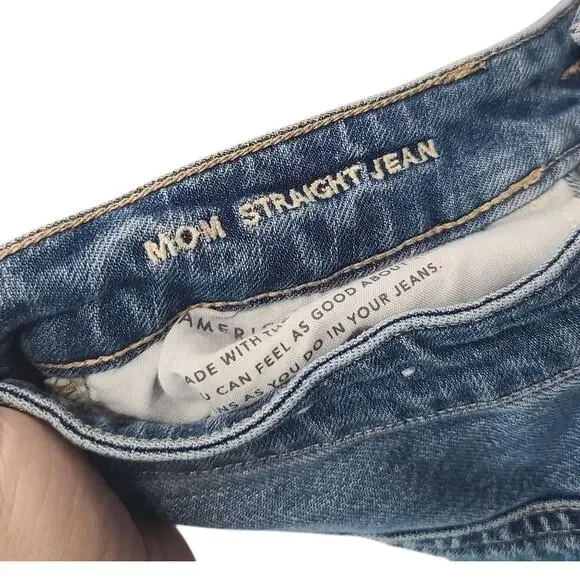 American Eagle Outfitters Ripped Blue Straight Leg Jeans - Picture 6 of 7